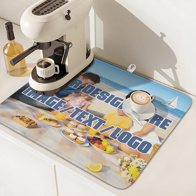 Custom Dish Drying Mat Design Your Photo Text Logo 16x18 Inch | Polyester，Absorbent Microfiber，for Kitchen Coffee Dining Bar Decor