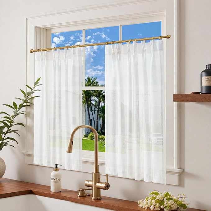 jinchan Linen Pinch Pleated Back Tab Tier Curtains, 38x45, 2 Panels, White | Light filtering,small window treatment,cafe curtains,machine washable,farmhouse,kitchen,bathrooms,laundry