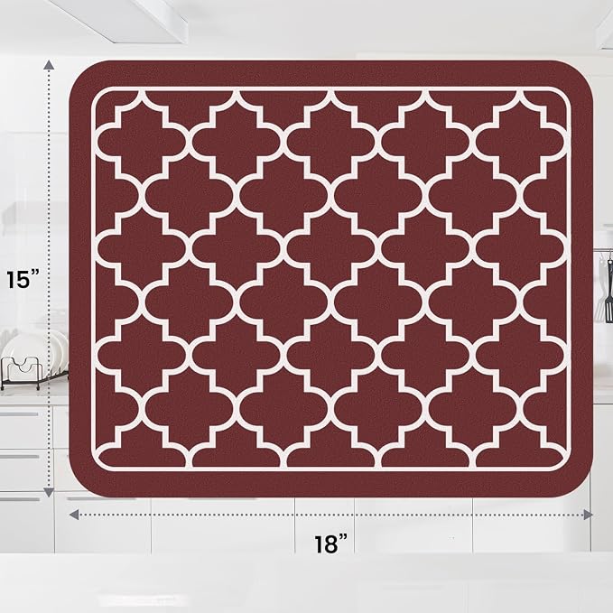 WISELIFE Dish Drying Mat Super Absorbent Drying Mat Large Dish Drying Mats for Kitchen Counter Easy Clean Dish Mat Kitchen Drying Mat15"x 18" Stylish Red