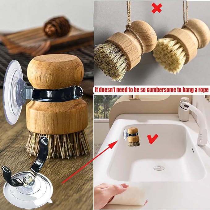 Soap Dispensing Palm Brush Holder for Kitchen Brush Dish Brush with Soap Dispenser Pot with a Traceless Suction Cup (Open Brush Holder)