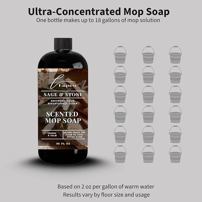 Lapew Sage & Stone Scented Mop Soap - Luxury Floor Cleaner Concentrate for Mopping Tile, Laminate, Vinyl & Hardwood | Streak-Free, Low-Foam | 36 oz