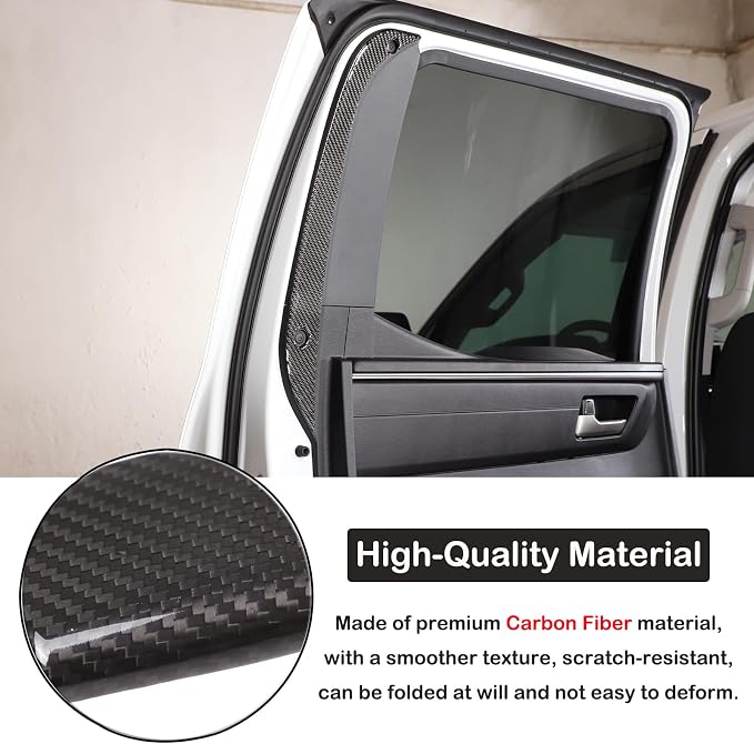 Aunginsy Car Rear Inner Door Window Trim Sticker Compatible with Toyota Tundra 2022 2023 2024 Pickup Truck Real Carbon Fiber Material Decorative Sticker Protection Cover Interior Accessories