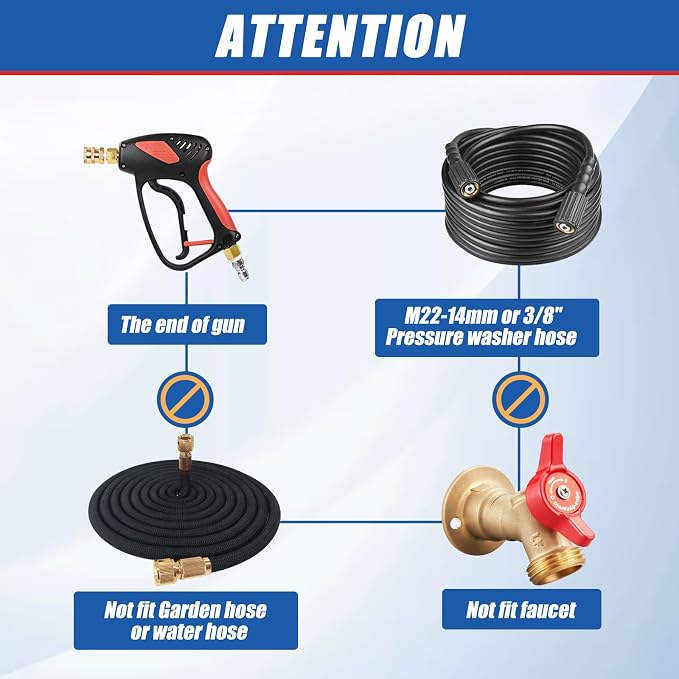 TOOLCY 4000 PSI Short Pressure Washer Gun with 3/8" Swivel Quick Connect | 1/4” Quick Connector Coupler and 5 Nozzle Tips For Foam Cannon Car Wash
