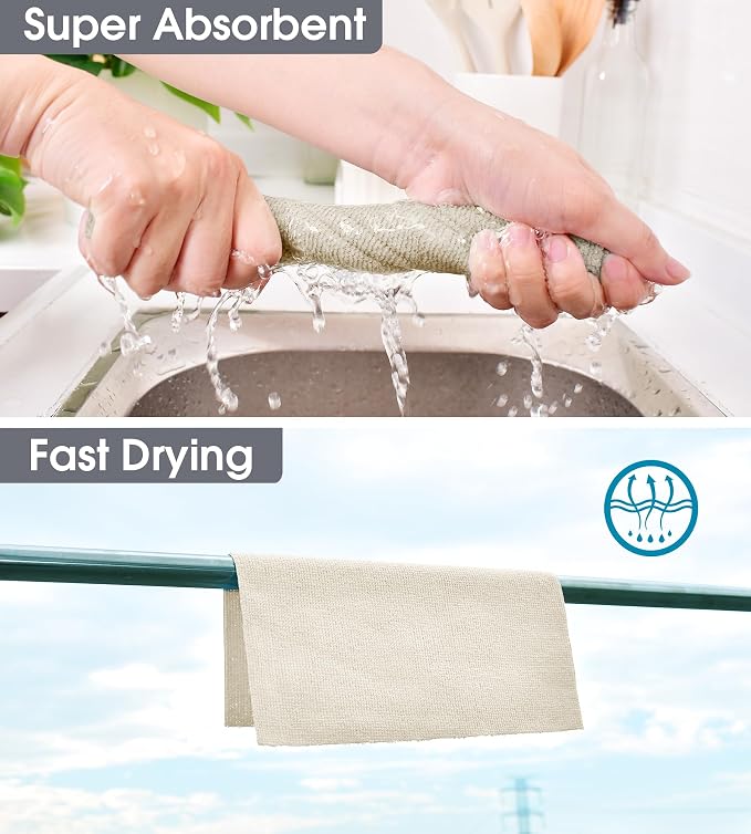 KitchLife Microfiber Cleaning Cloth Roll - Tear-Away Reusable Microfiber Paper Towels, Lint-Free, Washable, 20 Sheets for Kitchen, Car, Dishes, and Sensitive Surfaces (Sand Beige)