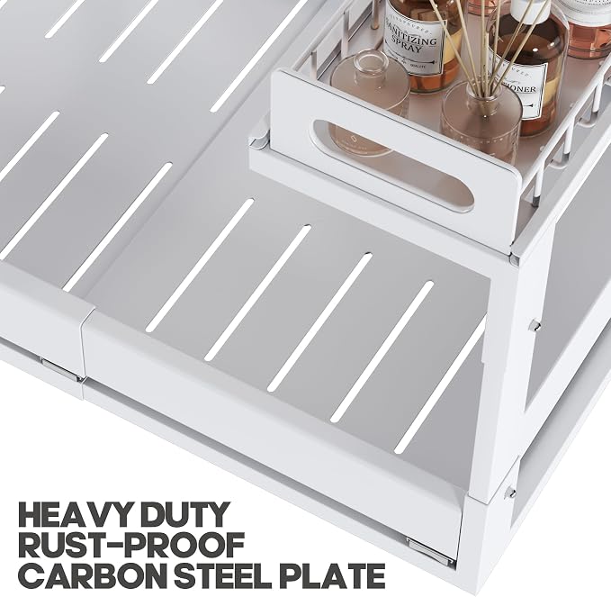 1 Pack-16"-26"W Expandable Under Sink Organizer With Upgrade Ball-Bearing Slide,2-Tier Pull Out Under Cabinet Organizer Height Adjustable,Not Suitable For Cabinets With Partitions In The Middle