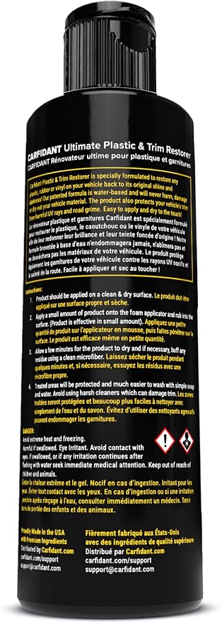 Carfidant Ultimate Trim & Plastic Restorer for Cars - Black Plastic Restorer - Restores Faded and Dull Plastic, Rubber, Vinyl - 8.4 fl oz