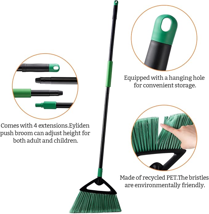 Eyliden Commercial Broom and Dustpan Set, with Long Handle, Comb Teeth Dust Pan Sweep Set for Outdoor Garages Courtyard Sidewalks Decks Indoor Home Kitchen Room Office
