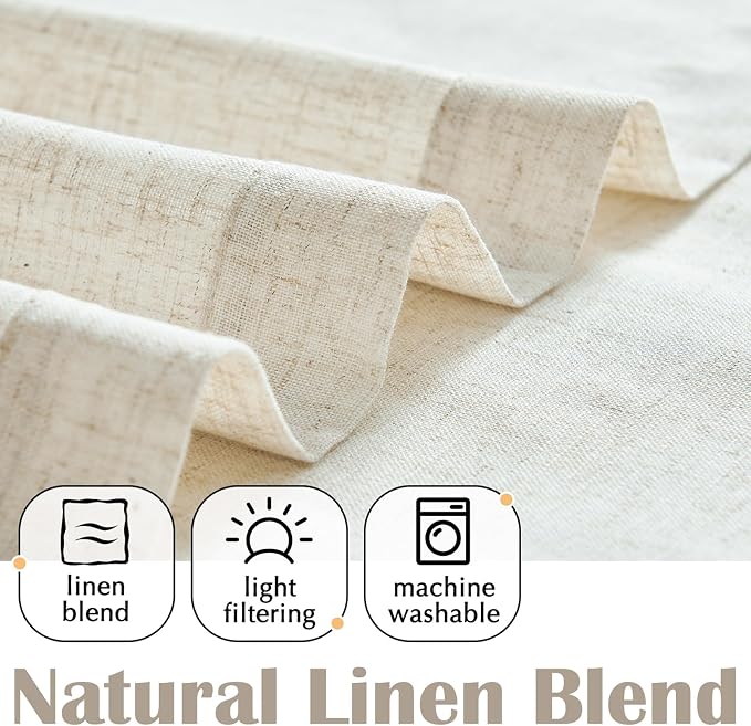 jinchan Tassel Linen Tier Curtain, Back Tab, 50x36, 1 Panel, Natural | Light filtering, rod pocket, cafe curtains, machine washable, small window treatment, boho style, kitchen, laundry room