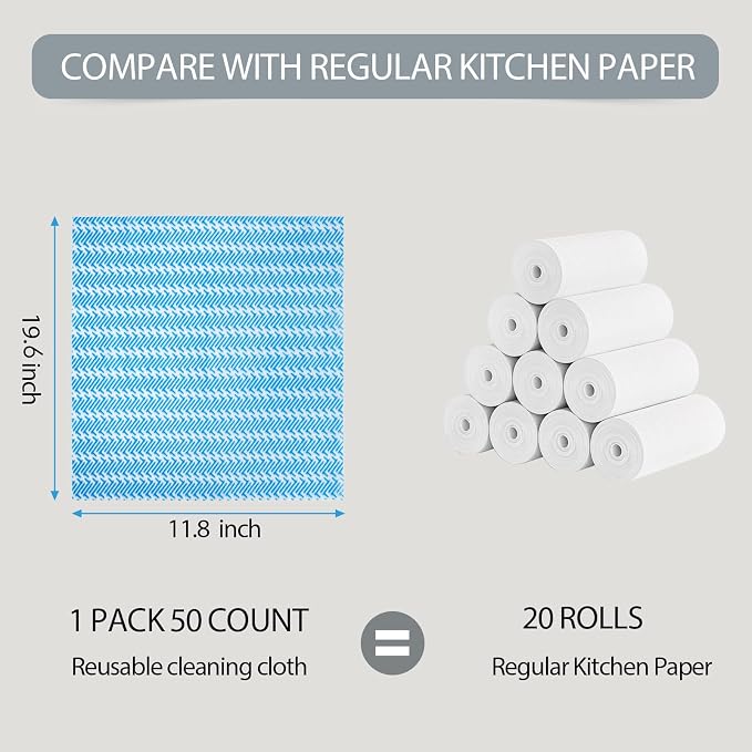 Disposable Dish Cloths,Multi use Reusable Cleaning Cloth,Machine Washable J Cloth,Heavy Duty Handy Cleaning Wipes 11.8" X 19.6" (50 Count)