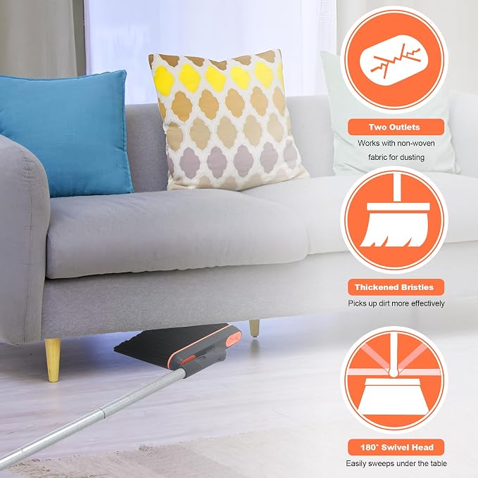 Broom with Dustpan Combo Set, 54'' Extendable Long Handle Broom, 180 Degree Rotating Brush Indoor Sweeping, Dustpan with Comb Teeth, Ideal for Home, Kitchen, Lobby, and Office