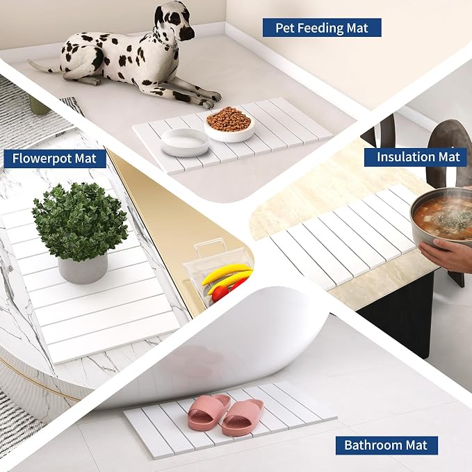 Hopegiver Stone Drying Mat for Kitchen Counter, 24" x 16" Quick Dry Diatomaceous Earth Dish Drying Mat, Super Absorbent, Non-Slip & Foldable, Modern White Countertop Mat (White,24''x16'')