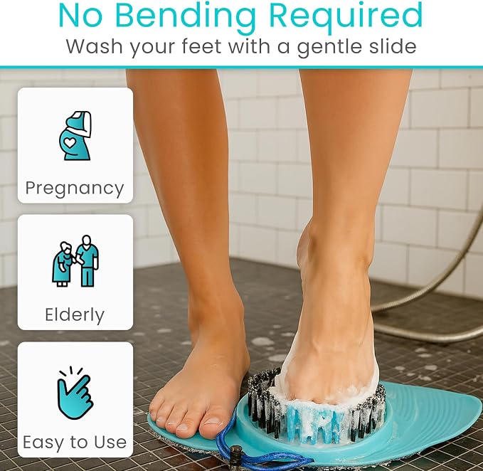 Vive Foot Scrubber for Shower Floor - Feet Cleaner for Dead Skin with Pumice Stone - Massager and Brush Exfoliating - Callus Remover, Improve Circulation and Relieves Pain - Nonslip Suction Cups