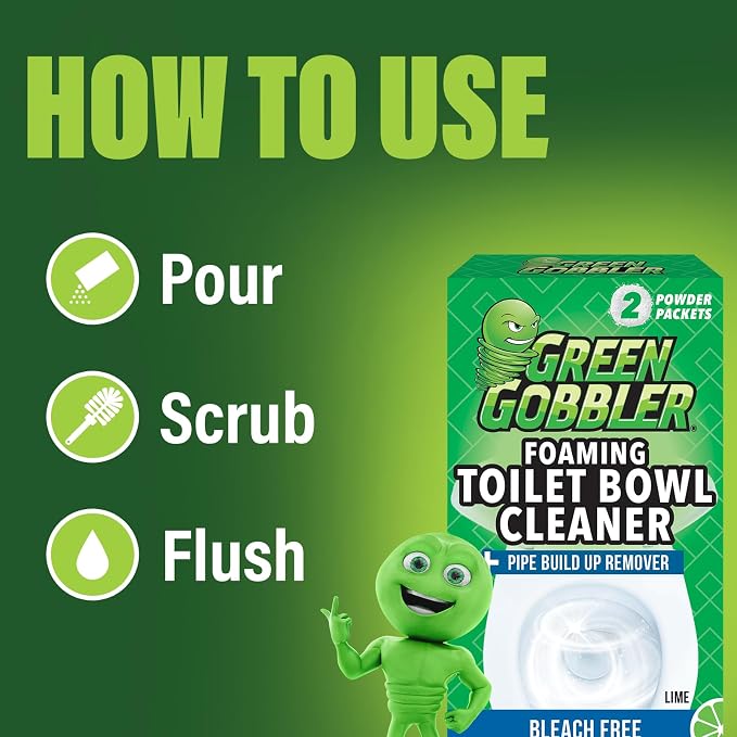 Green Gobbler 5-in-1 Foaming Toilet Bowl Cleaner + Pipe Build-up Remover, Enhanced Enzyme Formula, 2 Uses - Safe for Septic