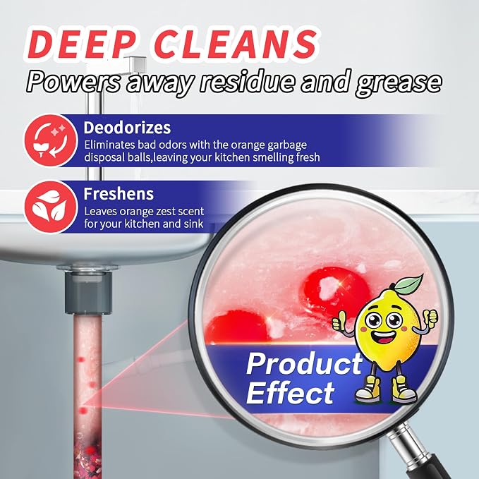 50 Count Garbage Disposal Cleaner and Deodorizer – Sink Odor Eliminator, New Powerful Grapefruit Zest Scented Kitchen Sink Freshener Pods& Drain Odor Eliminator Disposer Care Balls