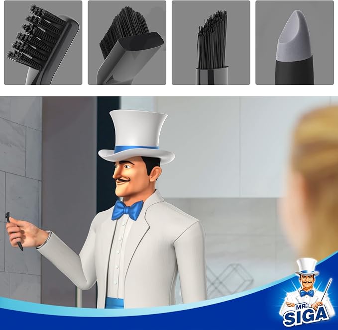MR.SIGA Grout Cleaner Brush Set - Detail Cleaning Brush Set for Tile, Sink, Drain, Grout and Edge, Crevice Cleaning