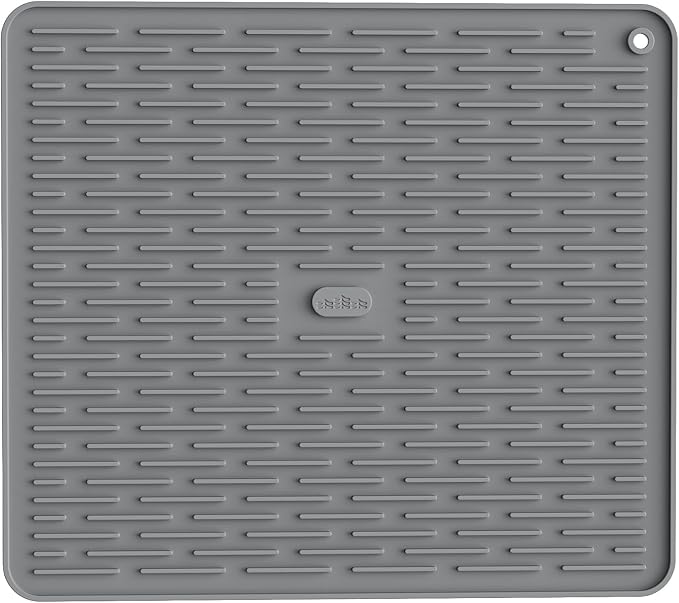 ME.FAN Silicone Dish Drying Mat for Kitchen Counter, Dish Drying Pad for Sink, Refrigerator or Drawer, Countertop Protection Pad L - 18''×16'' - Grey