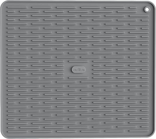 ME.FAN Silicone Dish Drying Mat for Kitchen Counter, Dish Drying Pad for Sink, Refrigerator or Drawer, Countertop Protection Pad L - 18''×16'' - Grey