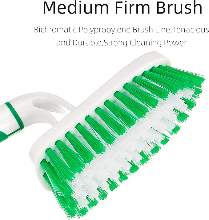 2-Pack Scrub Brush for Cleaning with Long Handle, White&Green | Medium Firm Bathroom Cleaning Supplies, Bathtub and Shower Cleaner Brush, Multi-Scene Use for Kitchen or Carpet Cleaning