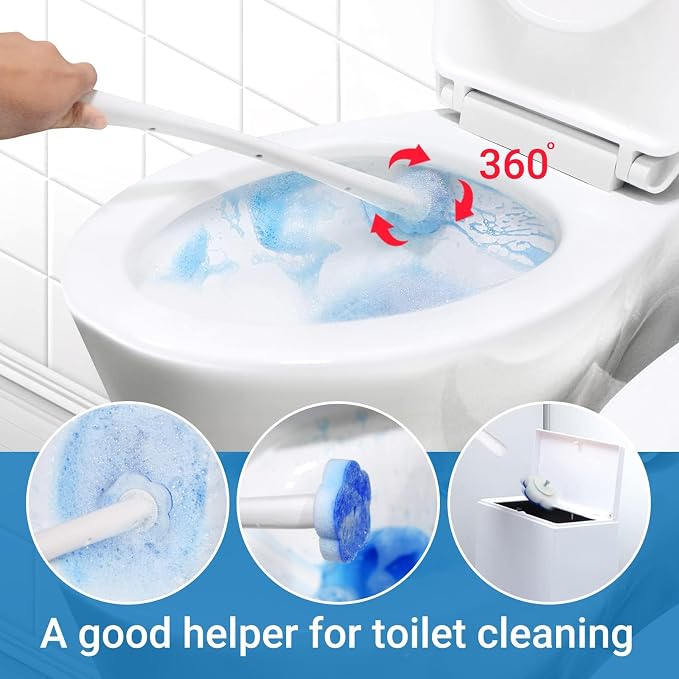 Topo Bear Disposable Toilet Brush Holder Set Toilet Wand (Pack of 2) Toilet Cleaner Scrubber with 24 Refills