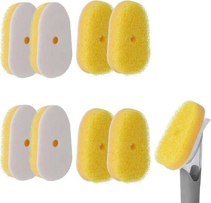 8 Packs Dish Wand Sponge Refills for Scrub Daddy Dish Daddy - Replacement Heads for Dish Sponges, Non Scratch Dish Washing Scrubbers, Ideal for Kitchen Cleaning, Yellow (Only Sponge Heads)