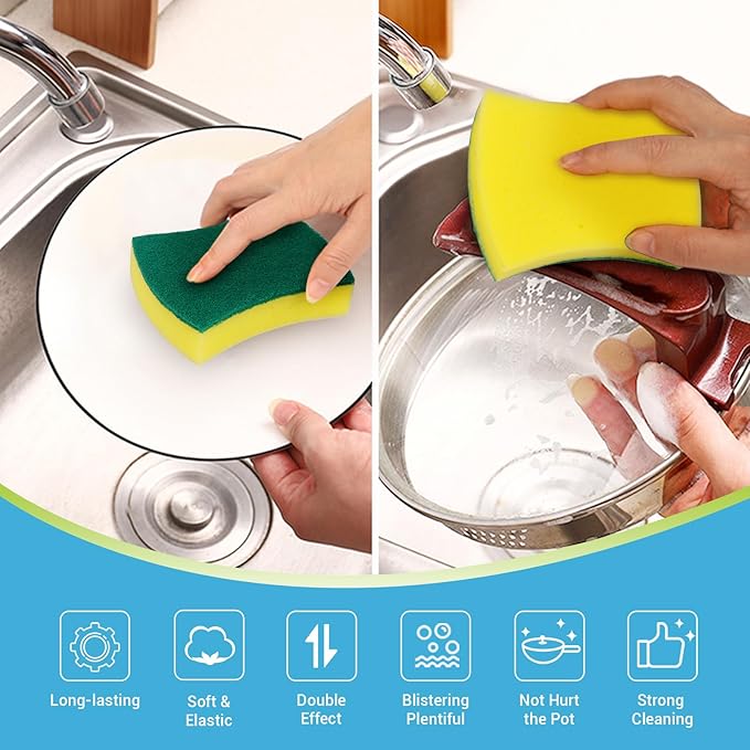 AIDEA Sponges Kitchen, 50-PK Heavy Duty Dish Sponge Kitchen, Scrub Sponges | Dish Sponges Stink-Free, Cleaning Dish Scrubber Sponges for Home & Restaurant, Bathroom, Sponges Bulk Supplies for Pots/ Pans