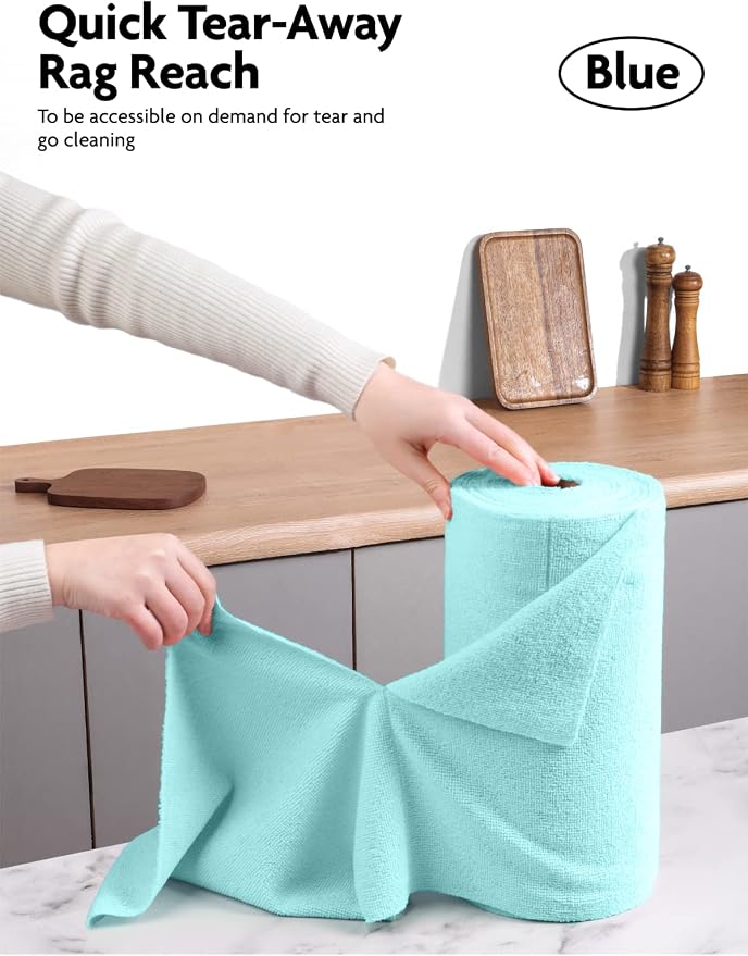 Fantasticlean Microfiber Cleaning Cloth Roll- 40 Sheets, 12" x 12" (Blue) | Super Absorbent, Lint-free, Tear-away Microfiber Towel Roll, for All-Purpose Cleaning