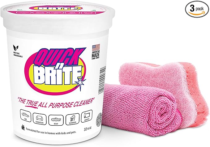 Quick 'n Brite All Purpose Cleaning Paste – Miracle Cleaner for Tough Stains, Biodegradable, Non-Toxic, Pet-Safe, Multi-Surface Stain Remover, Made in USA, 32 Oz Kit