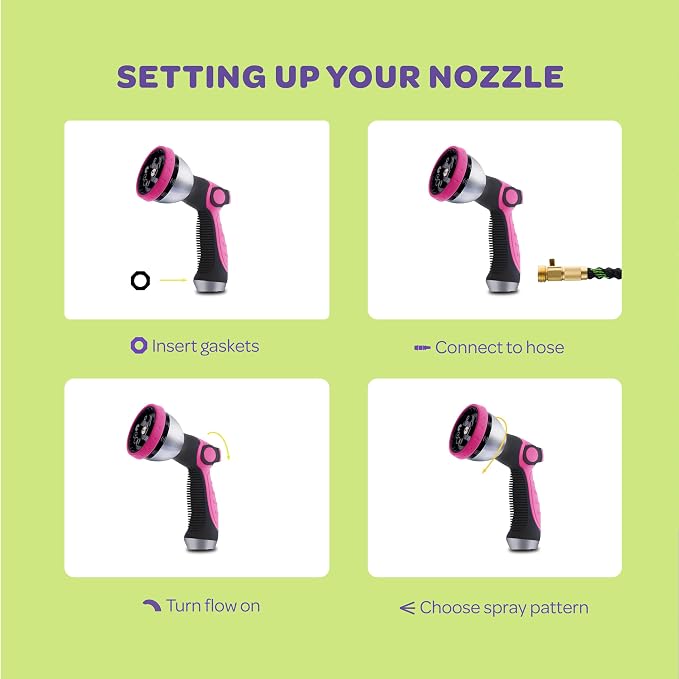 Hose Nozzle [Pink] Heavy Duty Hose Sprayer With 10 Adjustable Watering Patterns. Thumb Control Design, Comfortable Ergonomic Grip, Garden Hose Nozzle for Watering Plants & Lawns/Fun showers/Cleaning