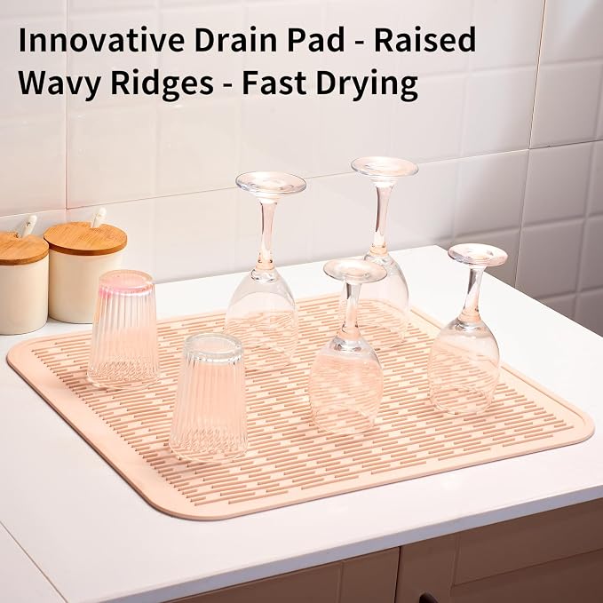 ZLR Heavy-Duty Silicone Dish Drying Mat (16" x 18" / 401 x 455mm) - XL Family-Size Thick 4mm Drainboard for Pots, Pans & Heavy Cookware - Oversized Trivet & Counter Protector, Non-Slip (Peach Pink)
