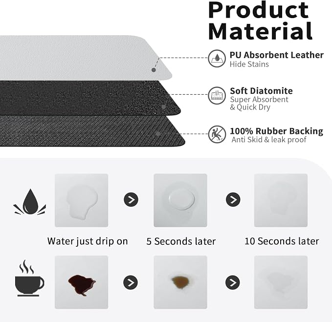 HotLive Coffee Mat - Absorbent Hide Stain Rubber Backed Dish Drying Mat for Kitchen Counter - Bar Mats for Countertops Accessories Fit Under Coffee Maker Espresso Machine