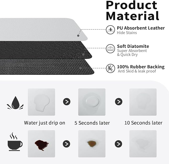 HotLive Coffee Mat - Absorbent Hide Stain Rubber Backed Dish Drying Mat for Kitchen Counter - Bar Mats for Countertops Accessories Fit Under Coffee Maker Espresso Machine