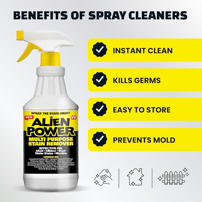 Alien Power 72 OZ Instant Stain Remover Spray for Black Mold and Mildew | All Purpose No-Scrub Cleaner for Bathroom & Household Surfaces, Tiles, Wall & Washing Machines - 3 Packets (Makes 72 Fl Oz)