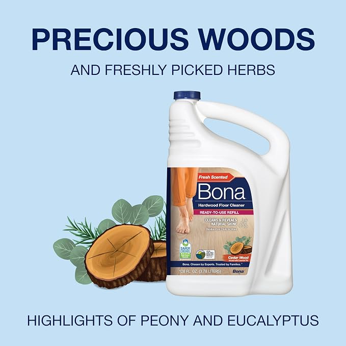 Bona Hardwood Floor Cleaner Refill - 128 fl oz - Cedar Wood Scent | Residue-Free Floor Cleaning Solution Spray Mop and Spray Bottle Refill - For Wood Floors