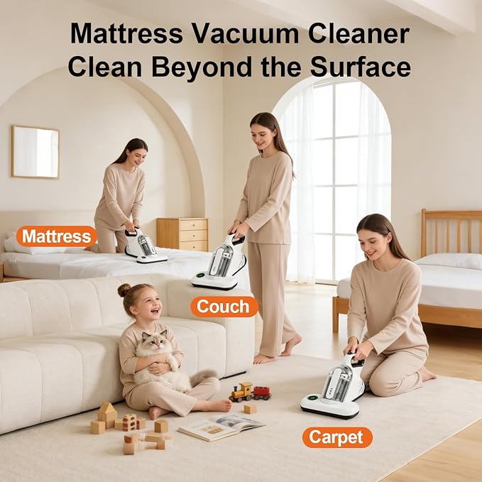 TER UV Bed Mattress Vacuum Cleaner with Smart Dust Sensor | 16 Kpa Strong Suction + 35000/rpm Tapping for Deep Clean Pet Hair and Dust on Mattress, Couch, Pillow