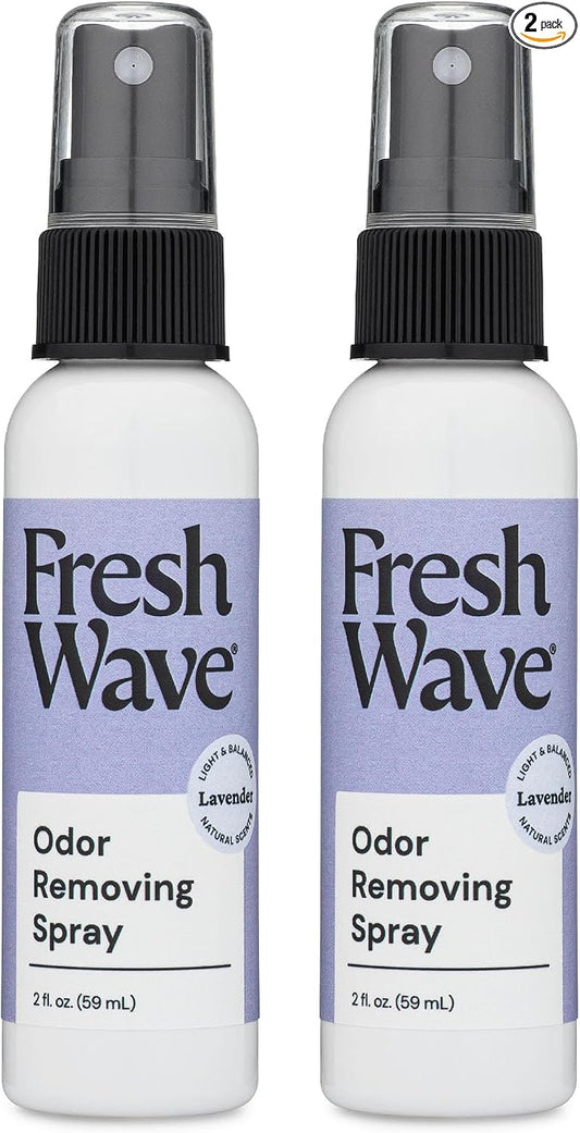 Fresh Wave Odor Eliminator Room Spray, 2 oz Travel Size, 2-Pack, Lavender | Plant oil formula with lime, pine needle, and cedarwood, Neutralizes air and fabric odors, Non-hazardous, Pet-safe