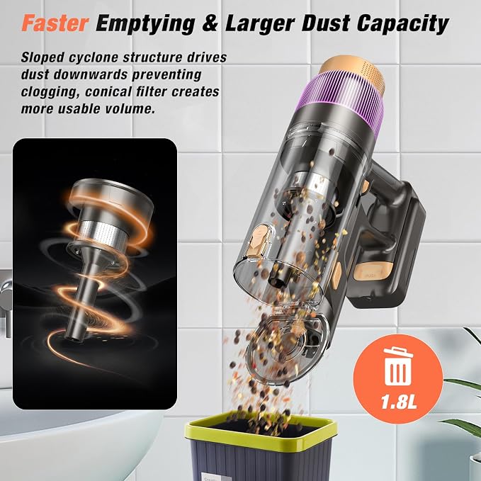 PEDOOLO Cordless Vacuum Cleaner, Upgraded 650W 55KPA 70Mins Vacuum Cleaners for Home, Self-Standing Stick Vacuum, Wall Mount Charge & Touch Screen, Anti-Tangle for Pet Hair Carpet Hardwood Floor Car