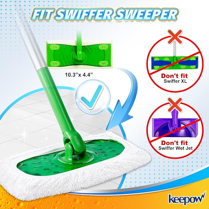 KEEPOW 10 Pack Reusable Mop Pads Compatible with Swiffer Sweeper | Coral Fleece, Assorted Colors (Green/Purple/White/Blue/Grey) Dry Wet Mopping Refills