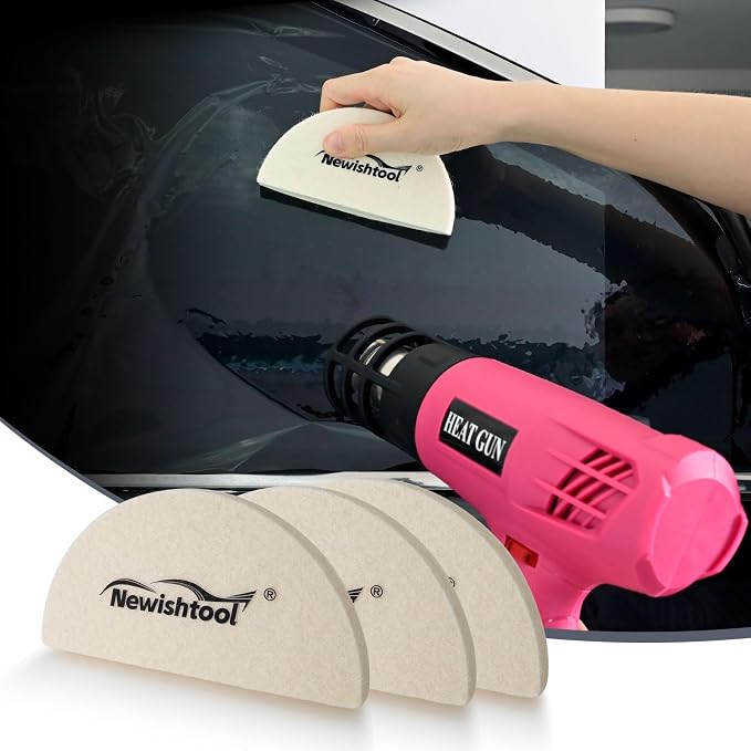 NEWISHTOOL 3 PCS Wool Felt Squeegee Window Tint Tools, Scratch-Free Scraper | Soft Woolen Squeegee for Vinyl Wrap, Glass Tint Film, Car Wrapping, PPF Installation, Felt Squeegee for Vinyl, Scrub Block