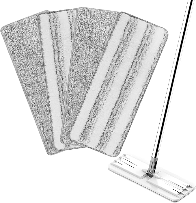 4 Pack Mop Replacement Pads Compatible with Joymoop Flat Mop | Reusable Microfiber Flat Mop Pads for Joy Mop, Washable Mop Head Replacement Fit for All 13" X 4.9" Squeeze Flat Floor Mop