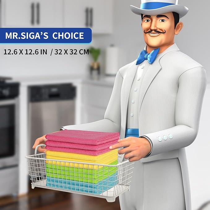 MR.SIGA Microfiber Cleaning Cloths, Streak Free Microfiber Towels, 12 Pack | Ultra absorbent and high density, reusable cleaning towels for kitchen, car, glass and household surfaces, color coded cloths