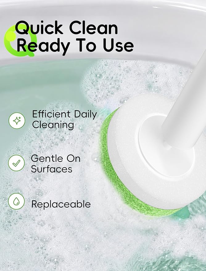 Wall Mounted Disposable Toilet Brush System with Holder, Toilet Bowl Cleaning Wand with Green Refills and One-Button Release, 1 Wand and Holder with 24 Green Refills