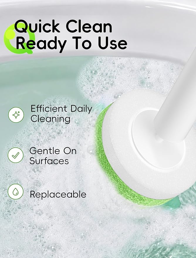 Wall Mounted Disposable Toilet Brush System with Holder, Toilet Bowl Cleaning Wand with Green Refills and One-Button Release, 2 Wands and Holders with 60 Green Refills