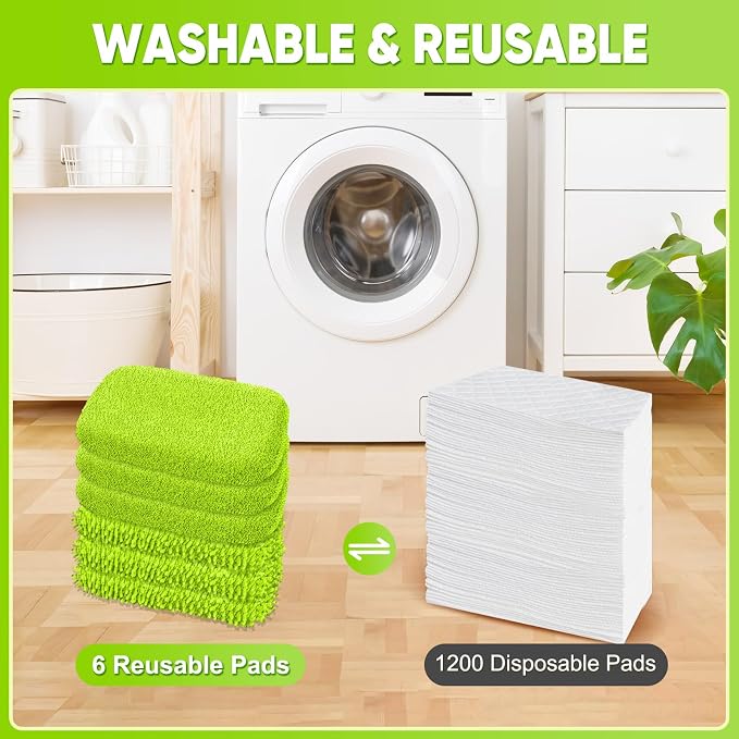 6-Pack Reusable Microfiber Mop Pads Compatible with Swiffer Sweeper, Dry & Wet Sweeping Cloths - Washable Wet Pads Refill for Multi-Surface/Hardwood Floor Cleaning -Fluorescent Green