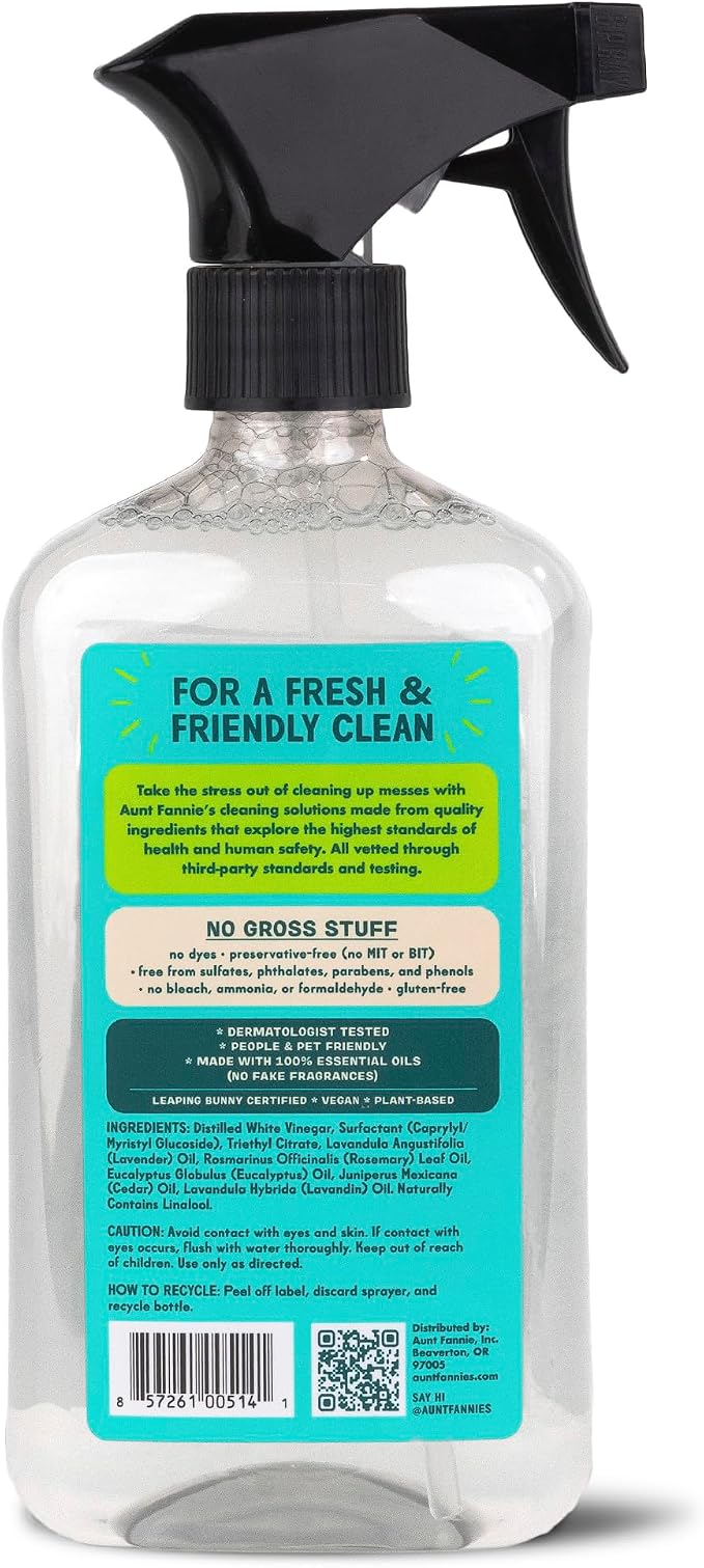Aunt Fannie's All Purpose Vinegar Cleaner Spray, Eucalyptus, Pack of 6 | Cuts Grease & Grime, No Harsh Residue, Safe for Kitchens Bathrooms Windows Counters & Sealed Areas, Kid and Pet Safe