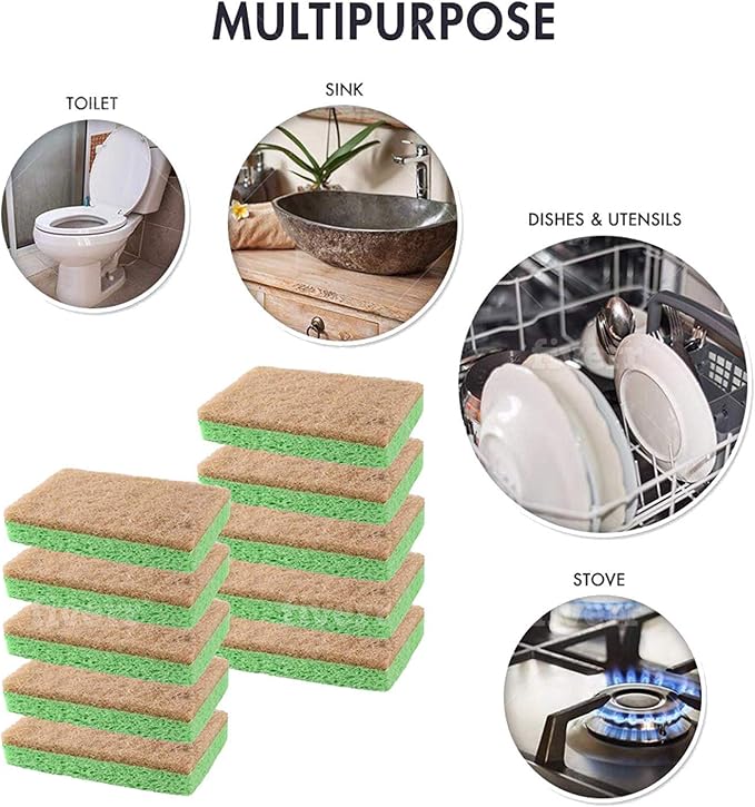 SCRUBIT 48 Pack Natural Sponges - Biodegradable Compostable Cellulose and Coconut Natural Sponges for Dishes, Eco Friendly Non Toxic Kitchen Sponge