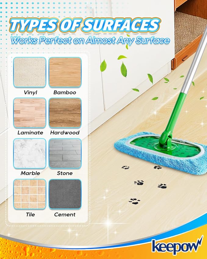 KEEPOW 6 Pack Reusable Mop Pads Compatible with Sweeper Mop, Blue | Premium Microfiber Replacement Pads for Wet & Dry Floor Cleaning, with Mesh Laundry Bag