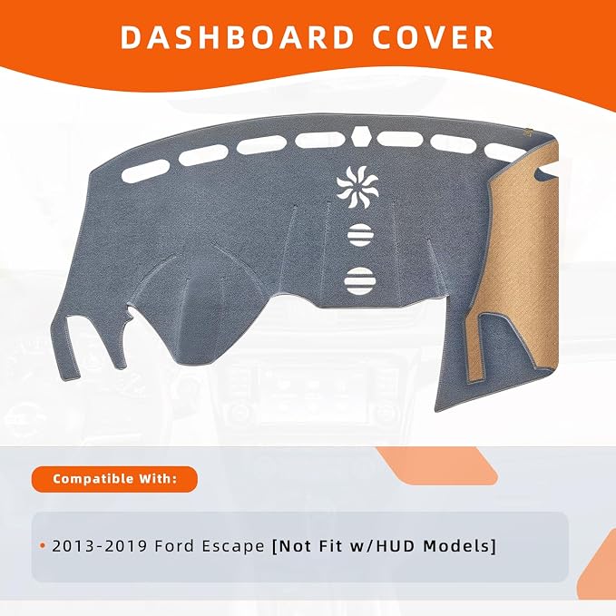 Dashboard Cover Dash Mat Fit for Fo-rd Escape 2019-2013 (Without HUD Models),Car Dash Board Mat Anti-Glare Carpet,Non-Slip Pad Sunshield Protector (Grey)