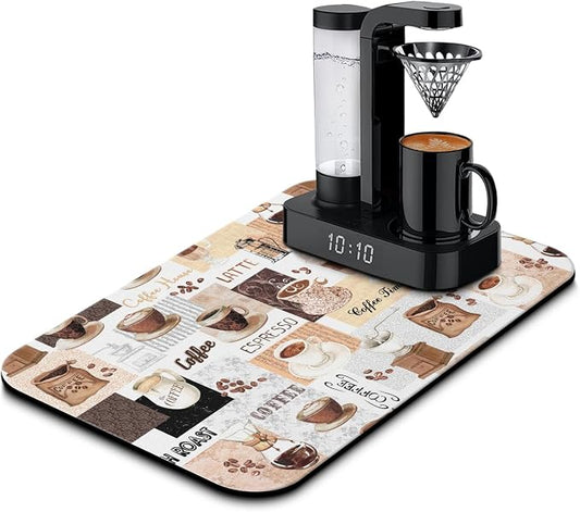 Coffee Mat 19inx12in, Absorbent Hide Stain Anti-Slip Coffee Bar Accessories, Dish Drying Mat for Kitchen