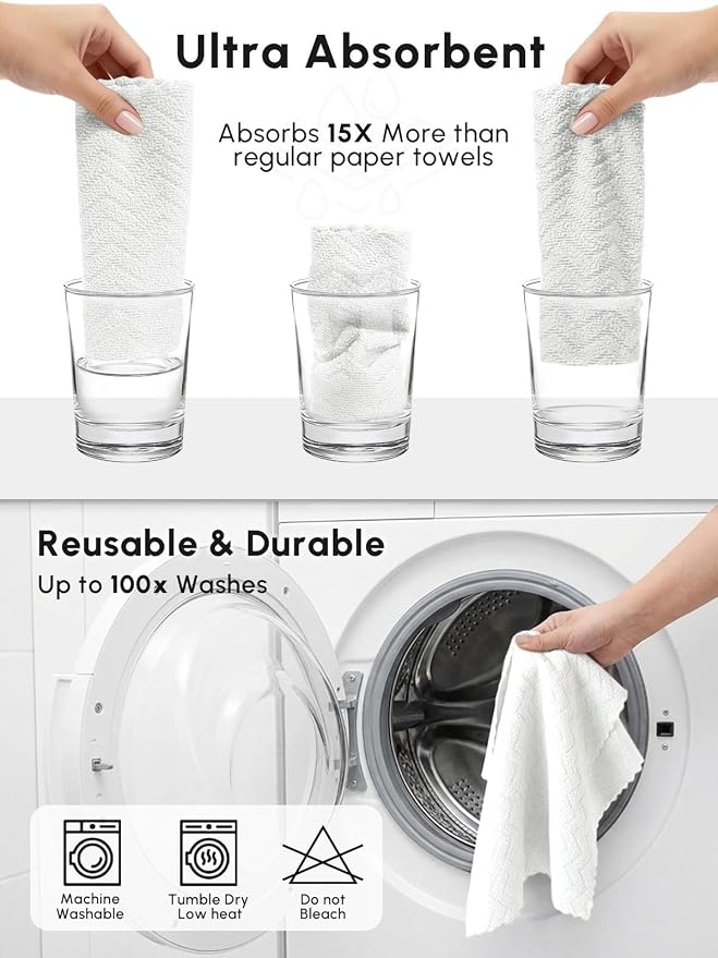Microfiber Cleaning Cloths Roll, 75 Pack Tear Away Microfiber Towels Roll, 12" x 12" Lint Free Rags, Reusable Cleaning Cloths, Washable, Scratch Free,Ultra Absorbent Dish Rags(White Ripple)