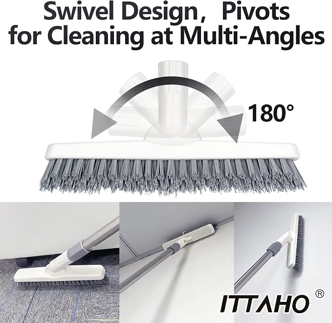 2 Pack Grout Cleaning Brush with Long Handle, Swivel V-Shape Grout Scrub Brush, Extendable Handle for Tile Floors, Bathroom, Shower, Corner